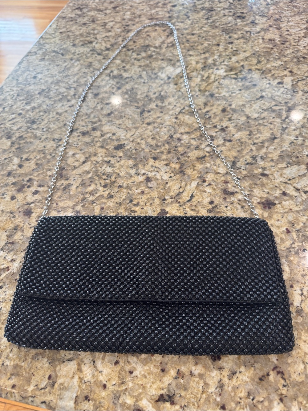 Black Beaded Evening Clutch with Chain Strap
